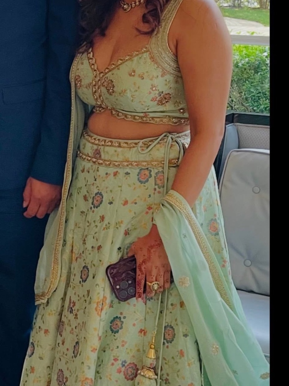Sea green pearl work lehngha